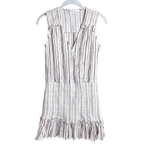 Veronica Beard Cox Smocked Mini Dress in Natural Multi Metallic Stripes Size XS
